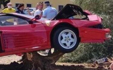 Prato, 70enne si fa filmare mentre sgomma sulla Ferrari da 135mila euro: si schianta contro un ulivo